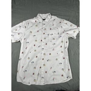 Molokai Surf Co Men's L Large Button Up Shirt VW Bus Pineapple Surf White